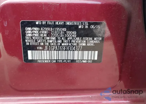 2015 Subaru Impreza 2.0I Sport Premium from USA, damaged, VIN JF1GPAT69FH304377